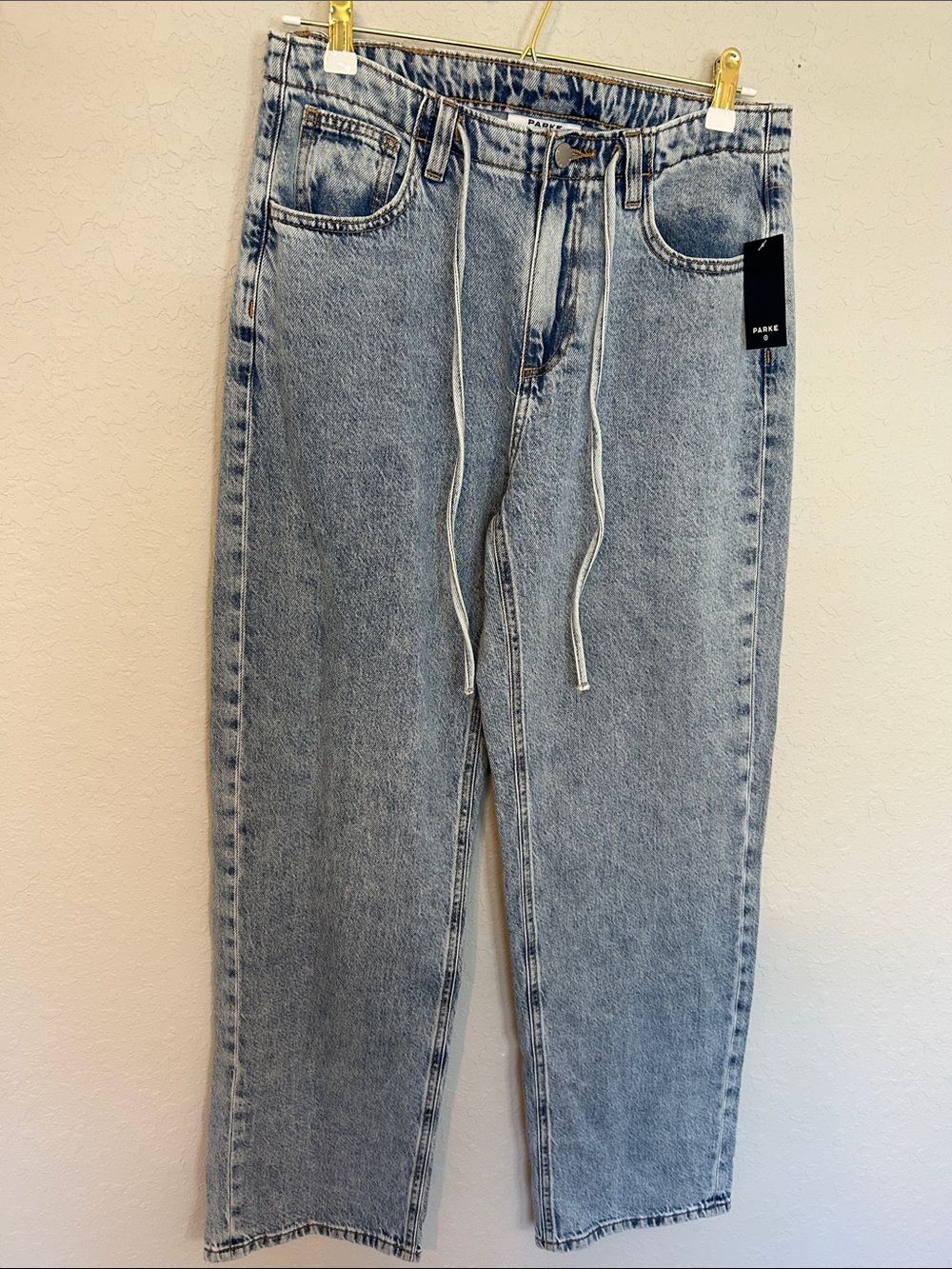 PARKE x Target Jeans Women’s 4 Light Wash Mid Rise Drawstring Baggy NWT - Picture 4 of 8